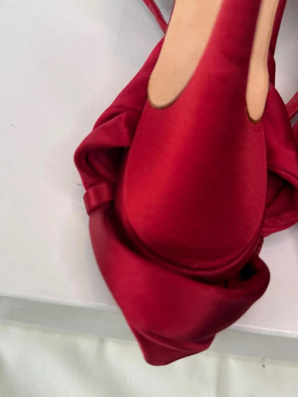Miu Miu Crimson Satin Knotted Peep-Toe Heels